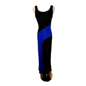 Betsy & Adam by Jaslene Vintage 1990's Black & Blue Stretch Glitter Maxi Dress